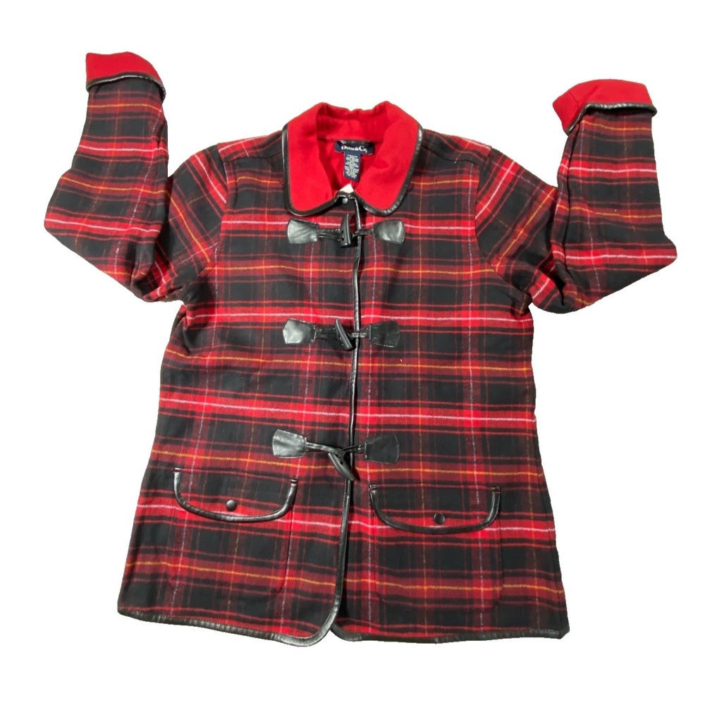 Denim & Co Jacket Womens Medium Red‎ Plaid Toggle Lobster Coat Preppy Outerwear